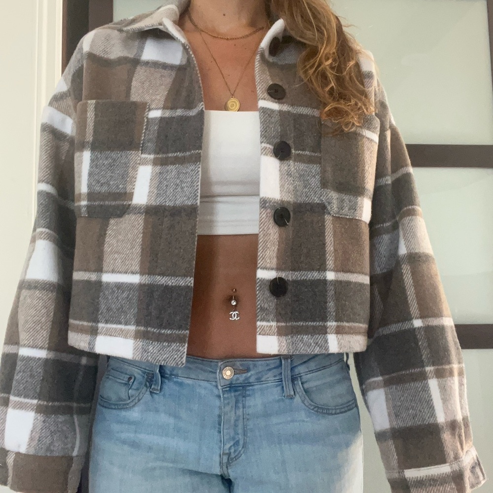Forever 21 Brown Plaid Teddy Jacket